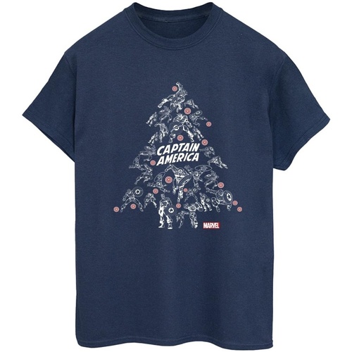 Abbigliamento Donna T-shirts a maniche lunghe Marvel Captain America Christmas Tree Blu