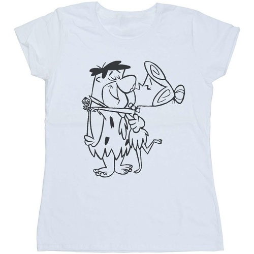 Abbigliamento Donna T-shirts a maniche lunghe The Flintstones Fred and Wilma Kiss Bianco