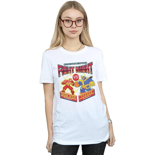 Abbigliamento Donna T-shirts a maniche lunghe Marvel Fight Night Iron Man Vs Thanos Bianco