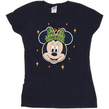 Abbigliamento Donna T-shirts a maniche lunghe Disney Minnie Mouse Happy Christmas Blu