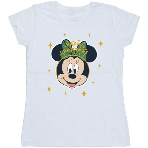 Abbigliamento Donna T-shirts a maniche lunghe Disney Minnie Mouse Happy Christmas Bianco