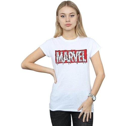 Abbigliamento Donna T-shirts a maniche lunghe Marvel Drip Logo Bianco