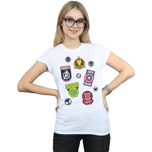 Abbigliamento Donna T-shirts a maniche lunghe Marvel Avengers Hero Badges Bianco