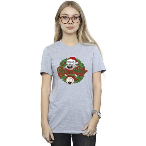 Abbigliamento Donna T-shirts a maniche lunghe Rick And Morty Christmas Wreath Grigio