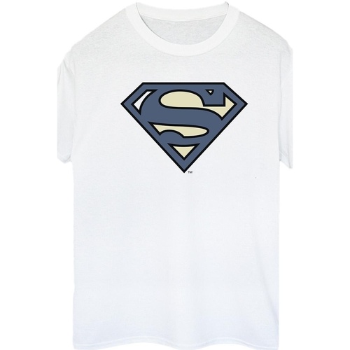 Abbigliamento Donna T-shirts a maniche lunghe Dc Comics Superman Indigo Blue Logo Bianco
