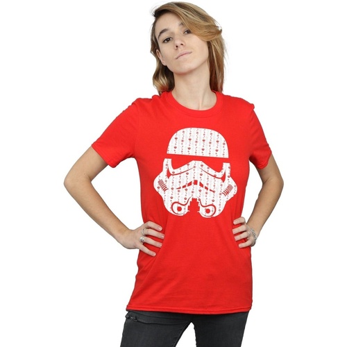Abbigliamento Donna T-shirts a maniche lunghe Disney Christmas Stormtrooper Helmet Rosso