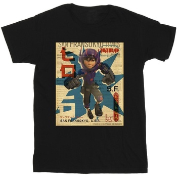 Abbigliamento Uomo T-shirts a maniche lunghe Disney Big Hero 6 Baymax Hiro Newspaper Nero