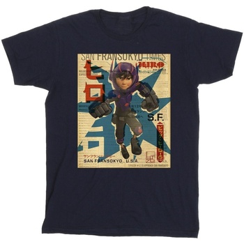 Abbigliamento Uomo T-shirts a maniche lunghe Disney Big Hero 6 Baymax Hiro Newspaper Blu