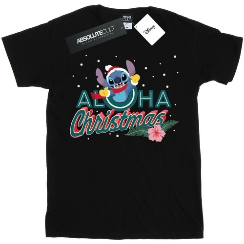 Abbigliamento Uomo T-shirts a maniche lunghe Disney Lilo And Stitch Aloha Christmas Nero