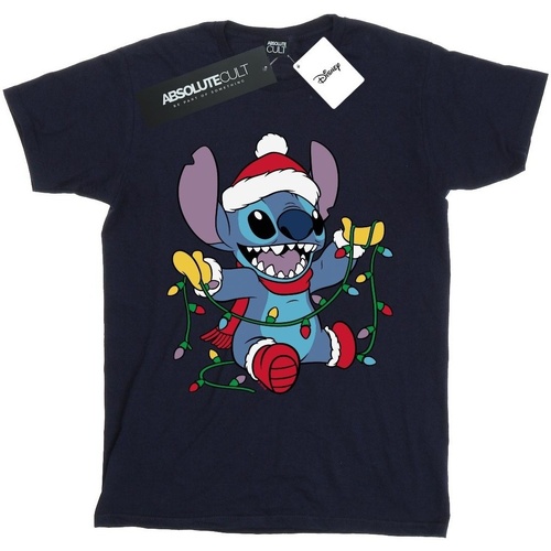 Abbigliamento Uomo T-shirts a maniche lunghe Disney Lilo And Stitch Christmas Lights Blu