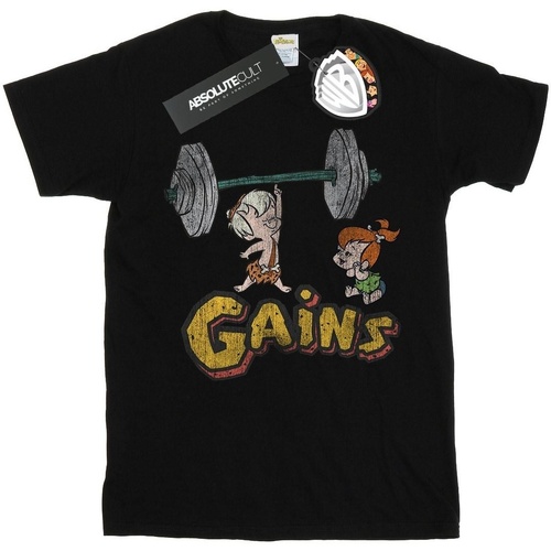 Abbigliamento Donna T-shirts a maniche lunghe The Flintstones Bam Bam Gains Distressed Nero