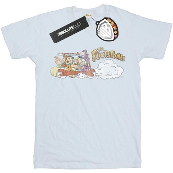 Abbigliamento Donna T-shirts a maniche lunghe The Flintstones Family Car Distressed Bianco