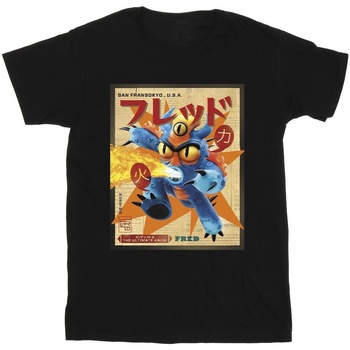 Abbigliamento Bambina T-shirts a maniche lunghe Disney Big Hero 6 Baymax Fred Newspaper Nero