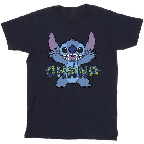 Abbigliamento Bambino T-shirt maniche corte Disney Lilo And Stitch Ohana Blue Glitch Blu