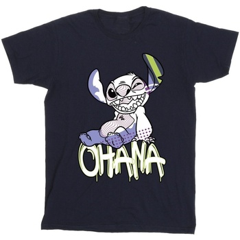 Abbigliamento Bambino T-shirt maniche corte Disney Lilo And Stitch Ohana Graffiti Blu