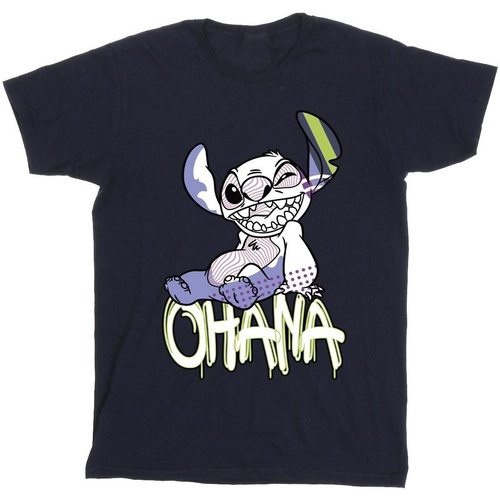 Abbigliamento Bambino T-shirt maniche corte Disney Lilo And Stitch Ohana Graffiti Blu
