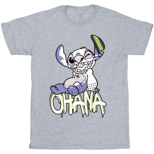 Abbigliamento Bambino T-shirt maniche corte Disney Lilo And Stitch Ohana Graffiti Grigio