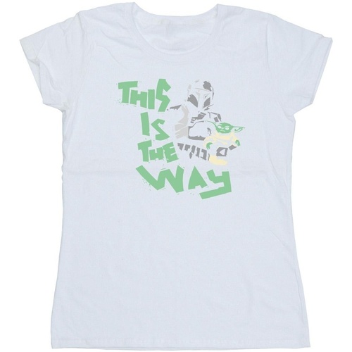 Abbigliamento Donna T-shirts a maniche lunghe Disney The Mandalorian This Is The Way Duo Bianco