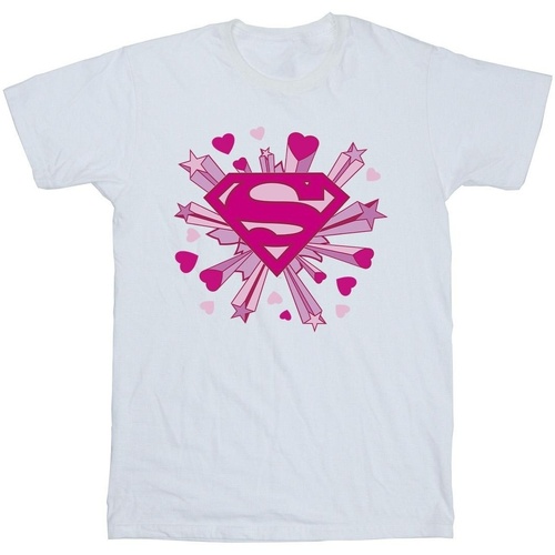 Abbigliamento Bambino T-shirt maniche corte Dc Comics Superman Pink Hearts And Stars Logo Bianco