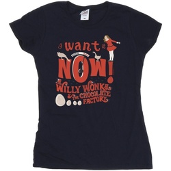 Abbigliamento Donna T-shirts a maniche lunghe Willy Wonka Verruca Salt I Want It Now Blu