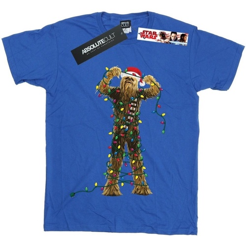Abbigliamento Bambino T-shirt maniche corte Disney Chewbacca Christmas Lights Blu
