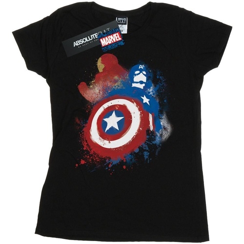 Abbigliamento Donna T-shirts a maniche lunghe Marvel Captain America Civil War Painted Vs Iron Man Nero