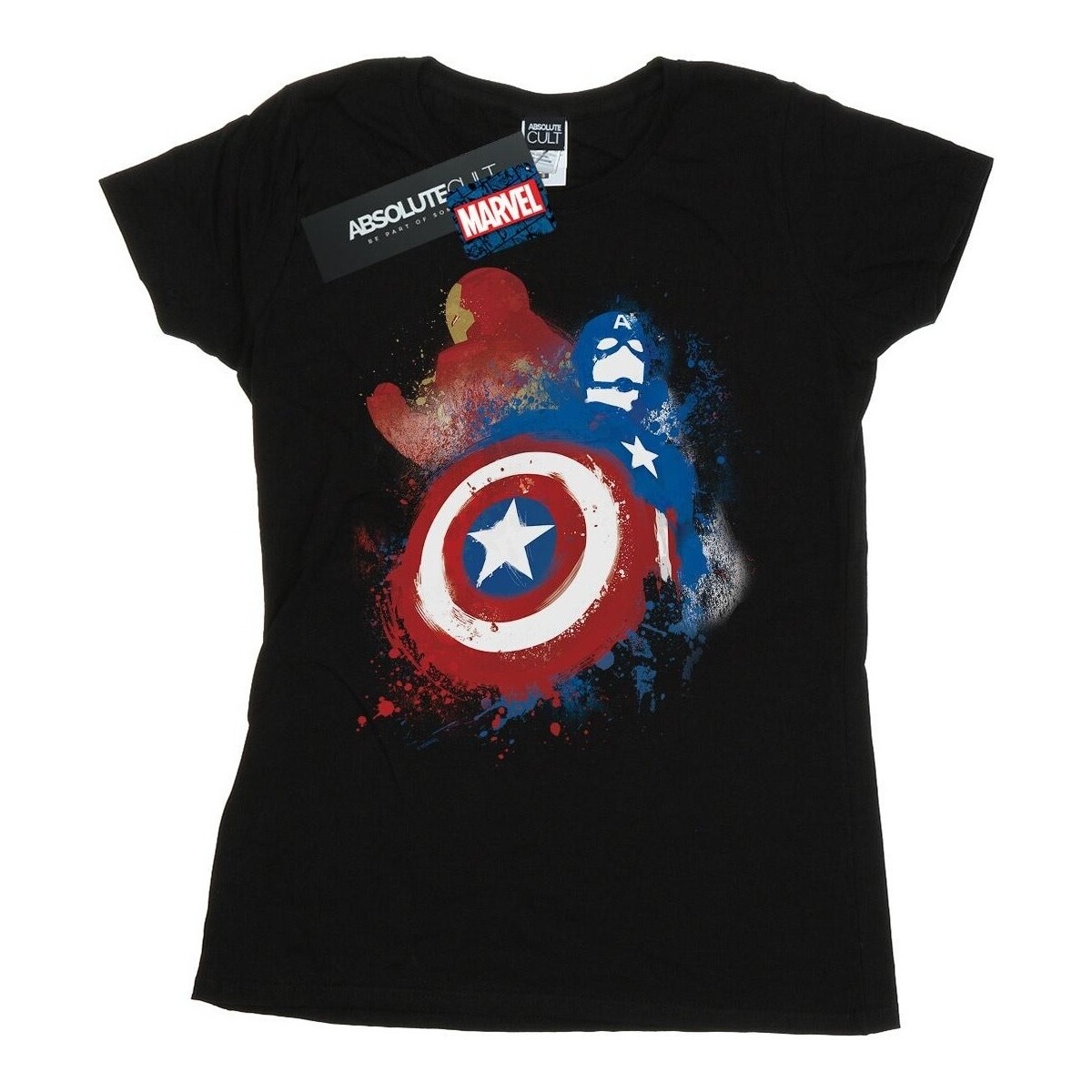 Abbigliamento Donna T-shirts a maniche lunghe Marvel Captain America Civil War Painted Vs Iron Man Nero