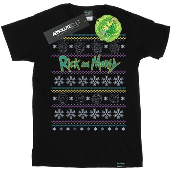 Abbigliamento Uomo T-shirts a maniche lunghe Rick And Morty Christmas Faces Nero