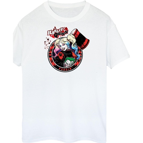 Abbigliamento Donna T-shirts a maniche lunghe Dc Comics Harley Quinn Joker Patch Bianco