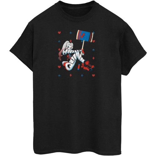 Abbigliamento Donna T-shirts a maniche lunghe Dc Comics Harley Quinn Playing Card Suit Nero