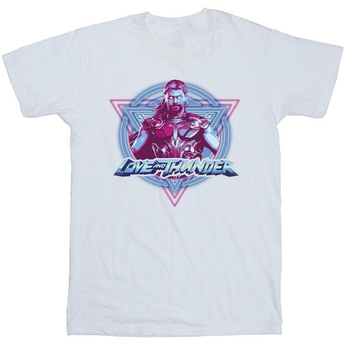 Abbigliamento Uomo T-shirts a maniche lunghe Marvel Thor Love And Thunder Neon Badge Bianco