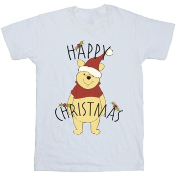 Abbigliamento Uomo T-shirts a maniche lunghe Disney Winnie The Pooh Happy Christmas Holly Bianco
