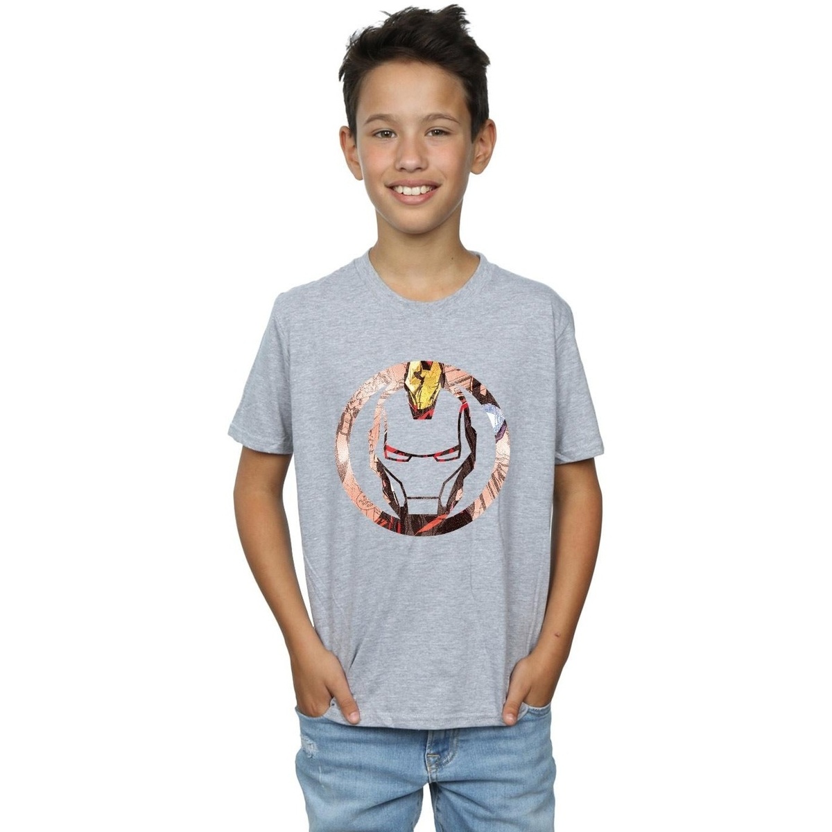 Abbigliamento Bambino T-shirt maniche corte Marvel Iron Man Montage Symbol Grigio