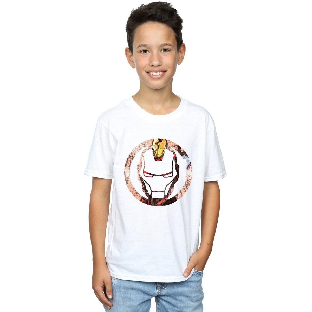 Abbigliamento Bambino T-shirt maniche corte Marvel Iron Man Montage Symbol Bianco