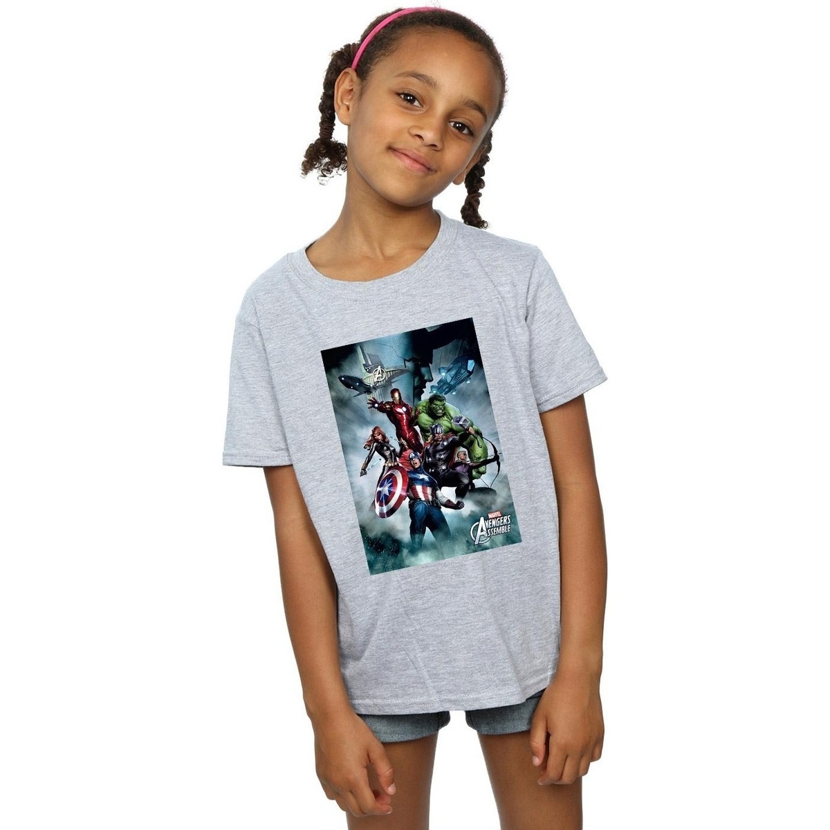 Abbigliamento Bambina T-shirts a maniche lunghe Marvel Avengers Assemble Team Montage Grigio