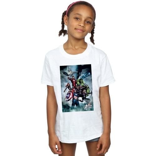 Abbigliamento Bambina T-shirts a maniche lunghe Marvel Avengers Assemble Team Montage Bianco