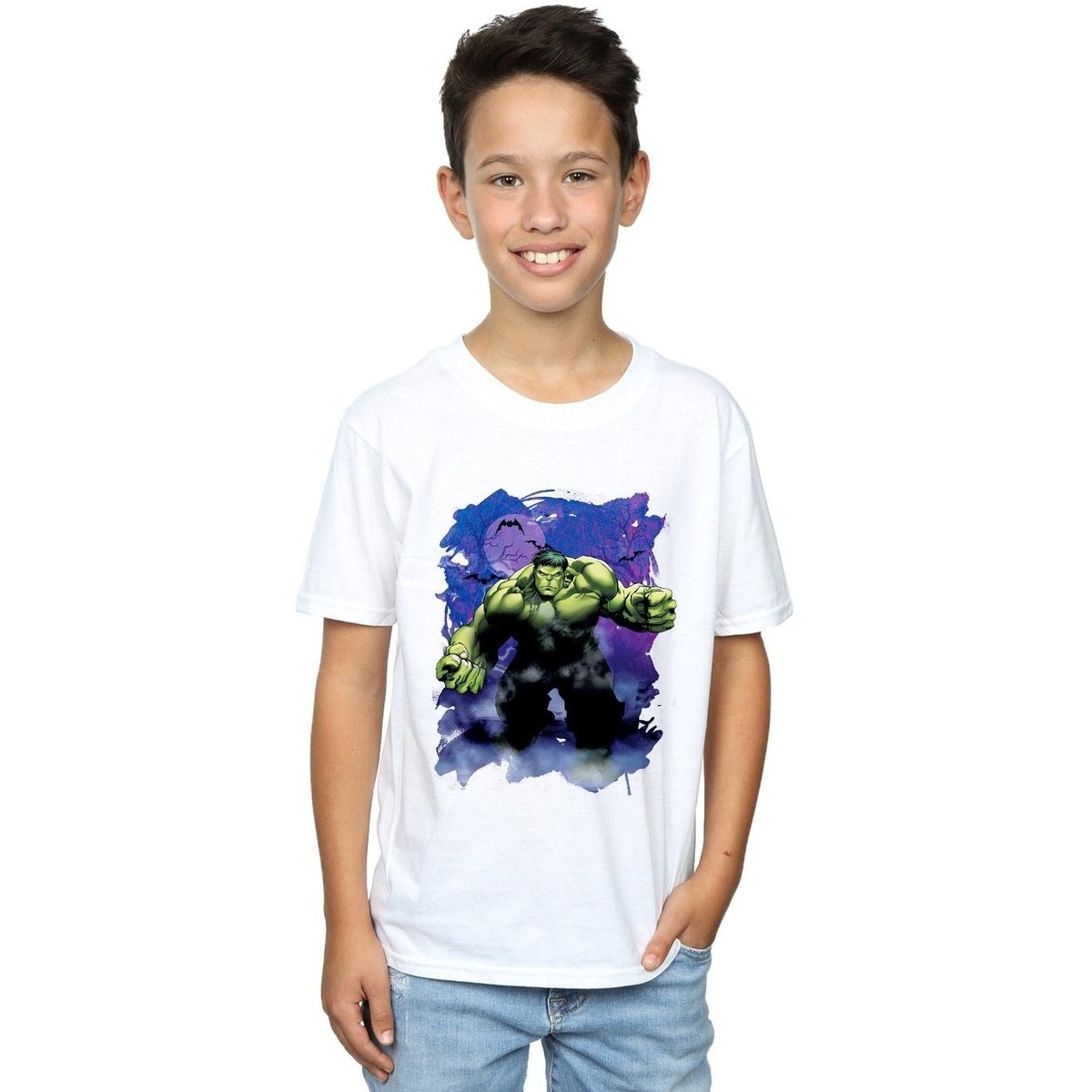 Abbigliamento Bambino T-shirt maniche corte Marvel Hulk Halloween Spooky Forest Bianco