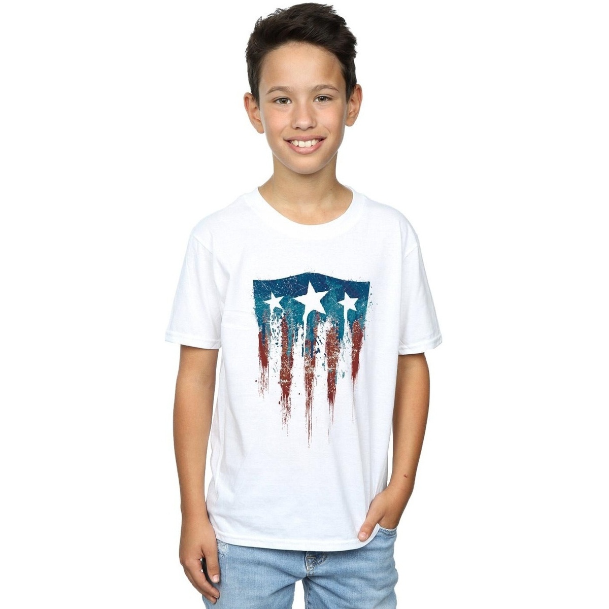 Abbigliamento Bambino T-shirt maniche corte Marvel Captain America Flag Shield Bianco