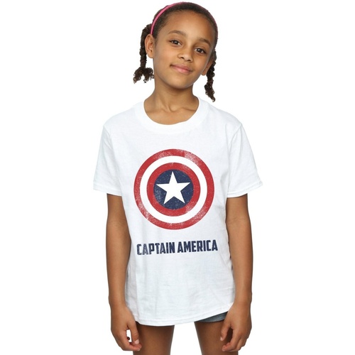 Abbigliamento Bambina T-shirts a maniche lunghe Marvel Captain America Shield Text Bianco