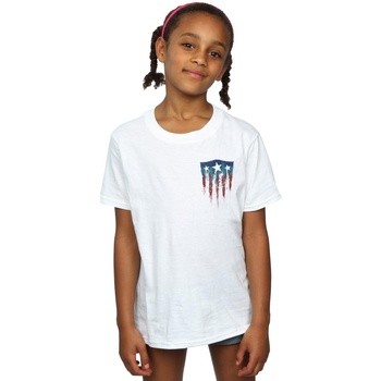 Abbigliamento Bambina T-shirts a maniche lunghe Marvel Captain America Splatter Shield Faux Pocket Bianco