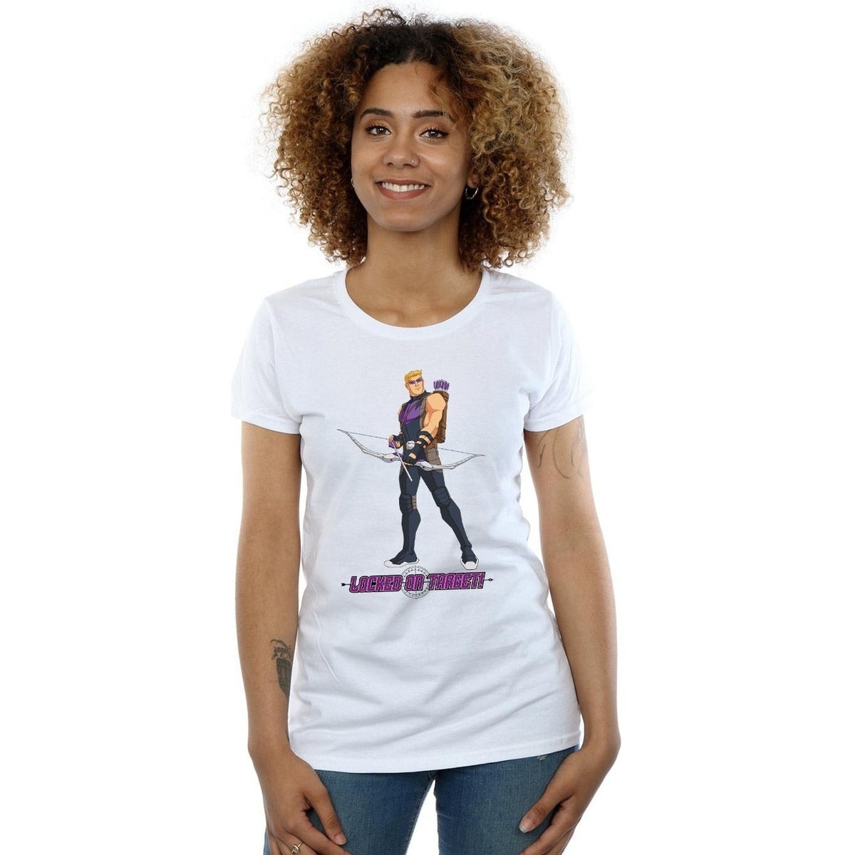 Abbigliamento Donna T-shirts a maniche lunghe Marvel Hawkeye Locked On Target Bianco
