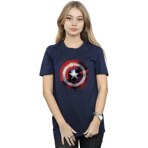 Abbigliamento Donna T-shirts a maniche lunghe Marvel Avengers Captain America Art Shield Blu