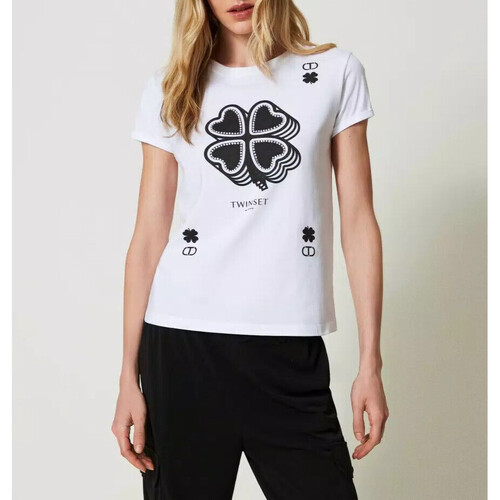 Abbigliamento Donna T-shirt & Polo Twin Set T-SHIRT CON STAMPA QUADRIFOGLIO Bianco