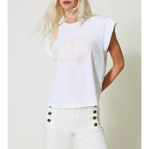Abbigliamento Donna T-shirt & Polo Twin Set T-SHIRT CON OVAL T E MANICHE AD ALETTA Bianco/Rosa