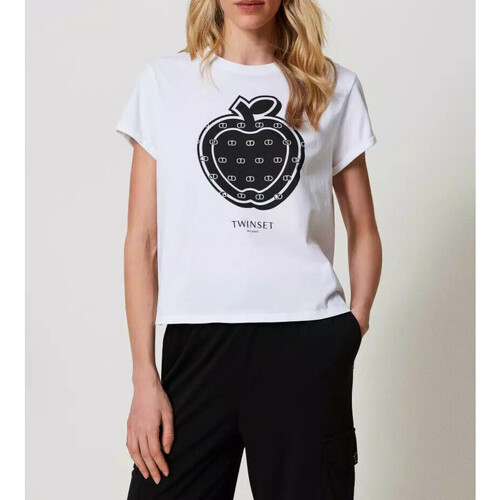 Abbigliamento Donna T-shirt & Polo Twin Set T-SHIRT CON STAMPA E LOGO Bianco