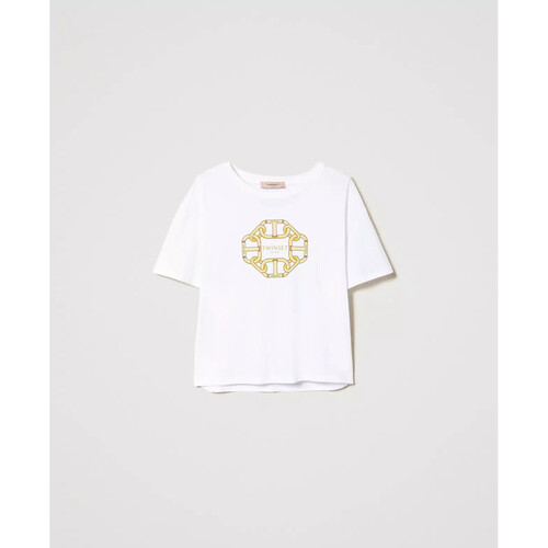 Abbigliamento Donna T-shirt & Polo Twin Set T-SHIRT CON STAMPA CATENE E OVAL T Bianco