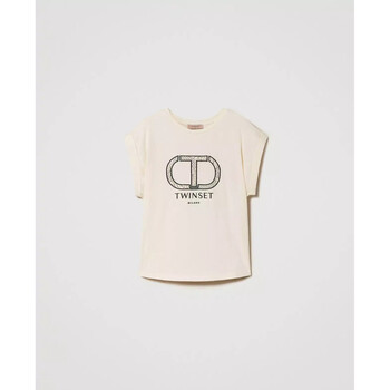 Abbigliamento Donna T-shirt & Polo Twin Set T-SHIRT CON RICAMO OVAL T Panna