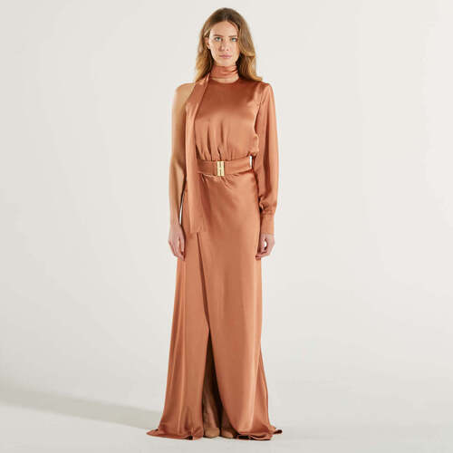 Abbigliamento Donna Vestiti Pinko abito lungo monospalla in raso bronzo Marrone