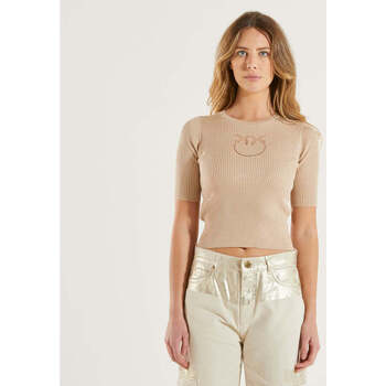 Abbigliamento Donna T-shirts a maniche lunghe Pinko maglia a costine love birds beige Beige