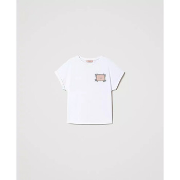 Abbigliamento Donna T-shirt & Polo Twin Set T-SHIRT CON ETICHETTA LOGO E RICAMO Bianco